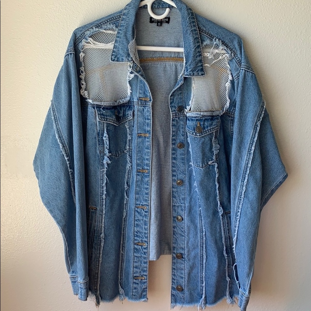 Fashion Nova Fishnet Denim Jacket Size M